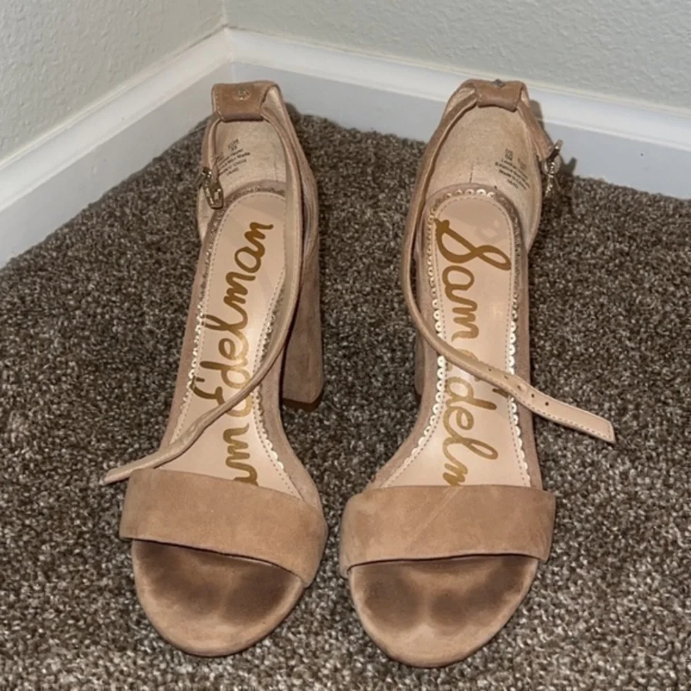 Sam Edelman Yaro Beige‎ Tan Neutral Suede Leather Block Heel Sandals